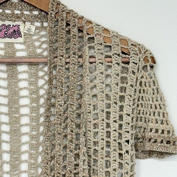 Anthropologie Rosie Neira Calado Open Front Hand Knit Crochet Cardigan Sz M Boho - Picture 8 of 9